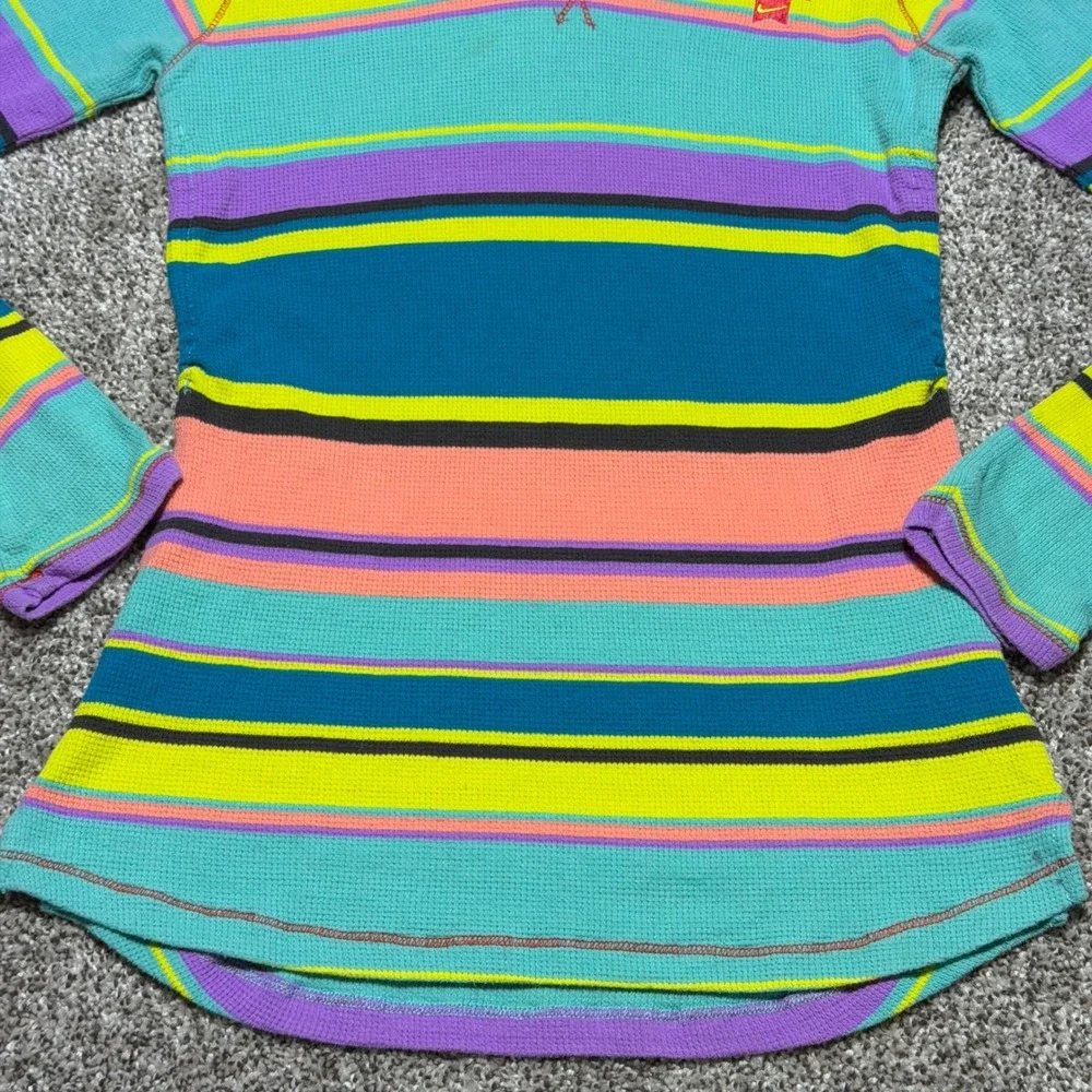 Y2K Nike Girls L (12-13) Pullover Hoodie Lightweight Waffle Knit Neon Stripe